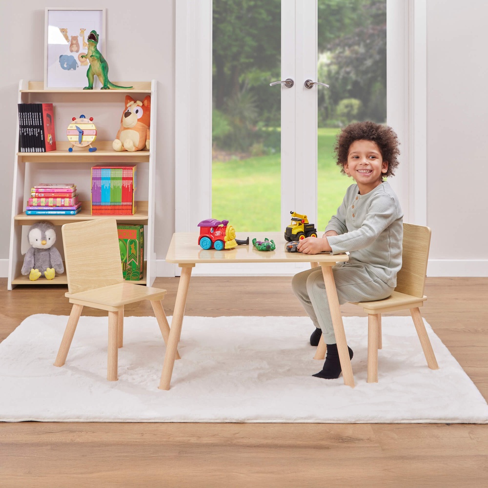 Kids Natural Wood Table and Two Chairs Set