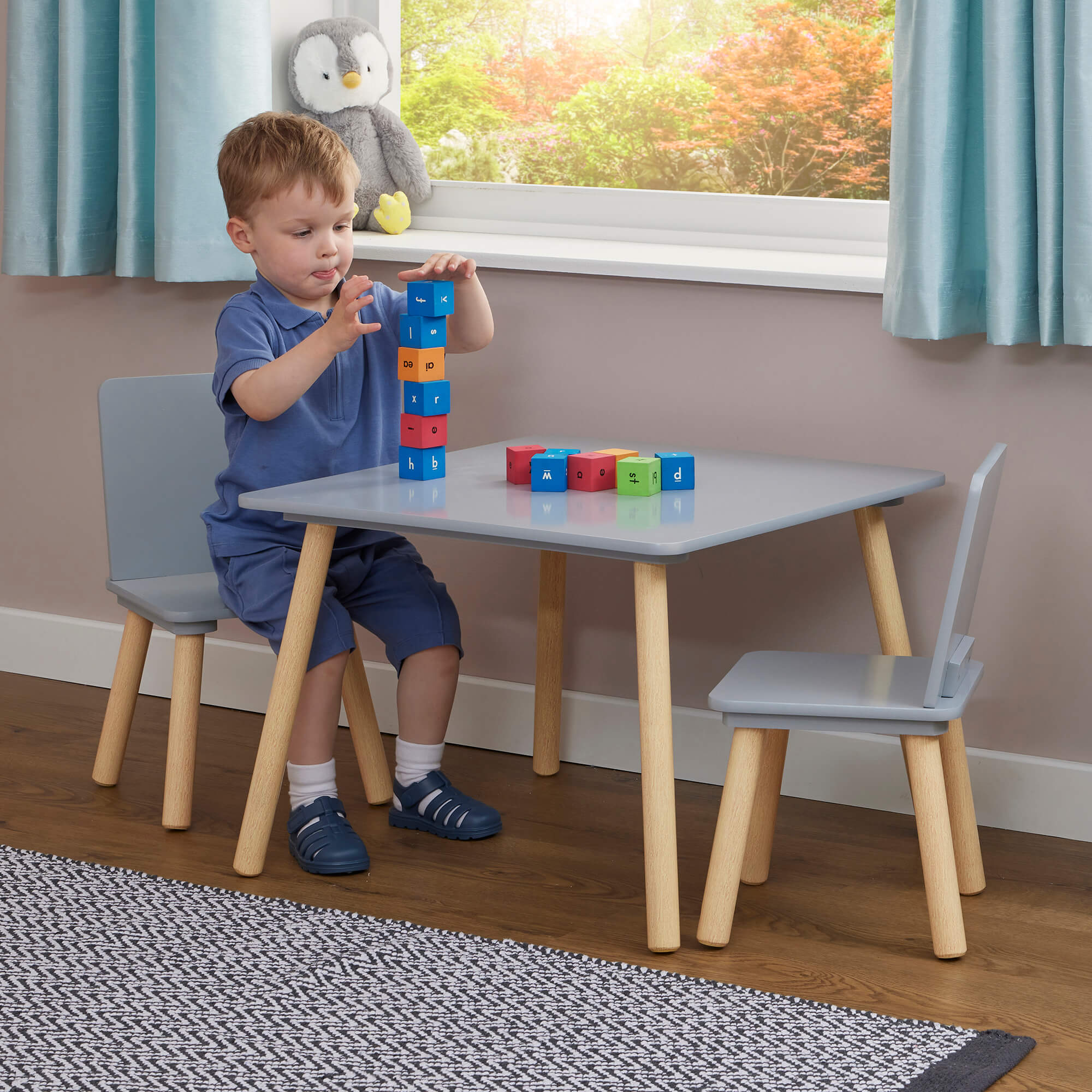 Kids White and Pinewood Table and Chair Set | Liberty House Toys