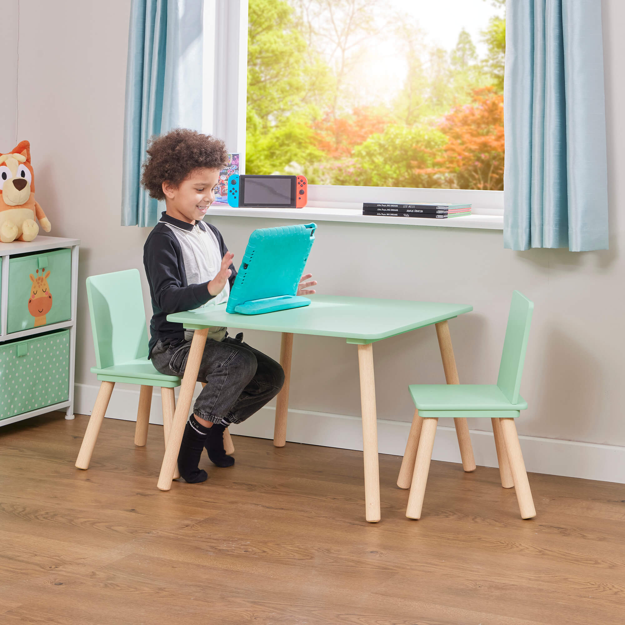 Children Table Green Kids Green Table and Two Chairs Set