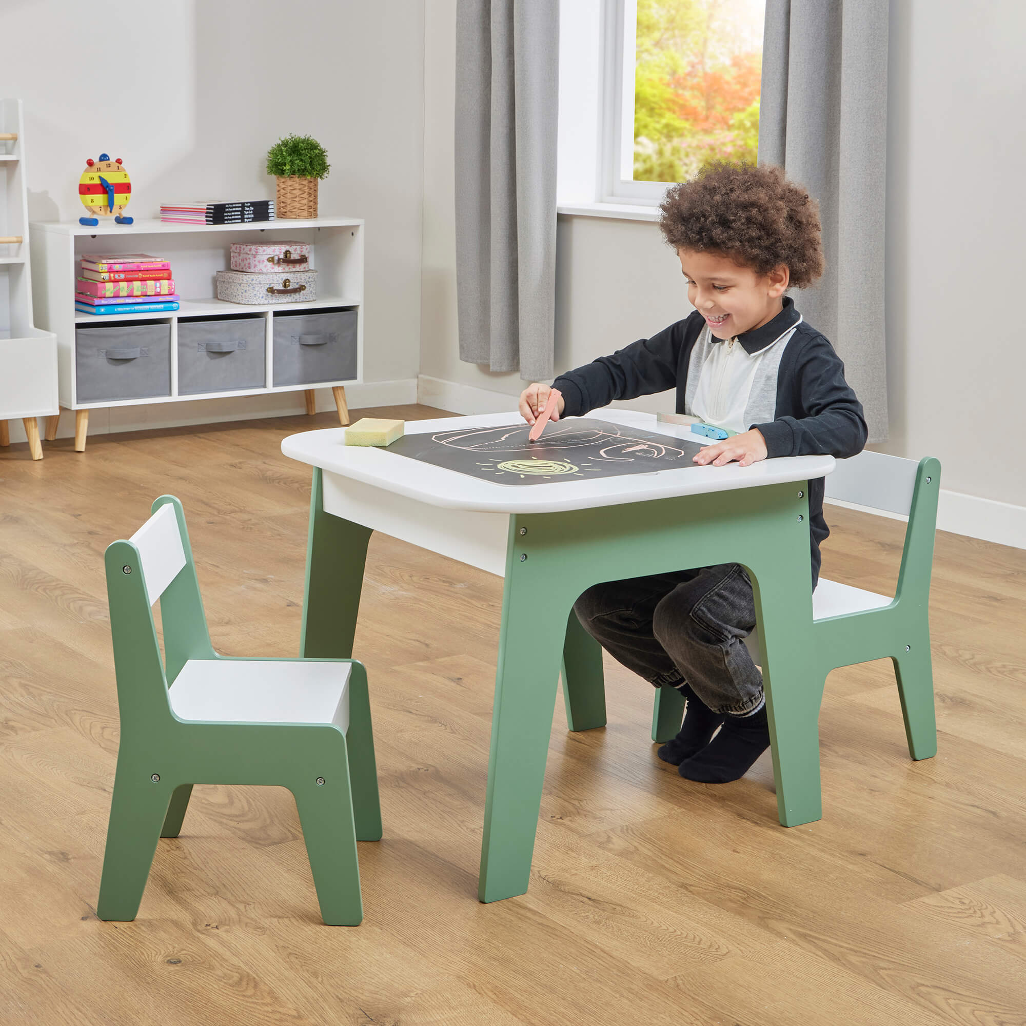 Kids 4-in-1 Play Table and Two Chairs Set