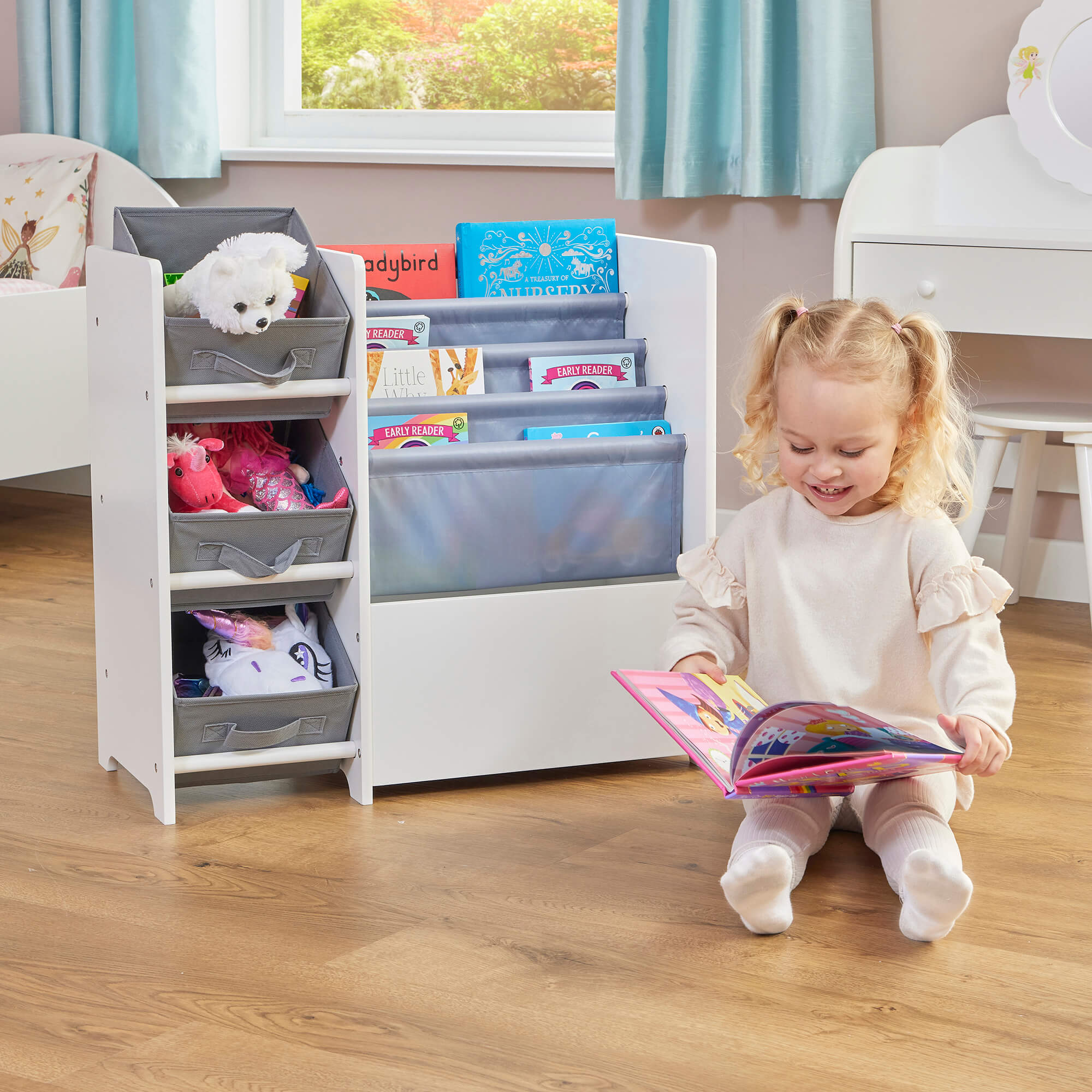 Kids White Display Unit With Fabric Storage Boxes | Liberty House Toys